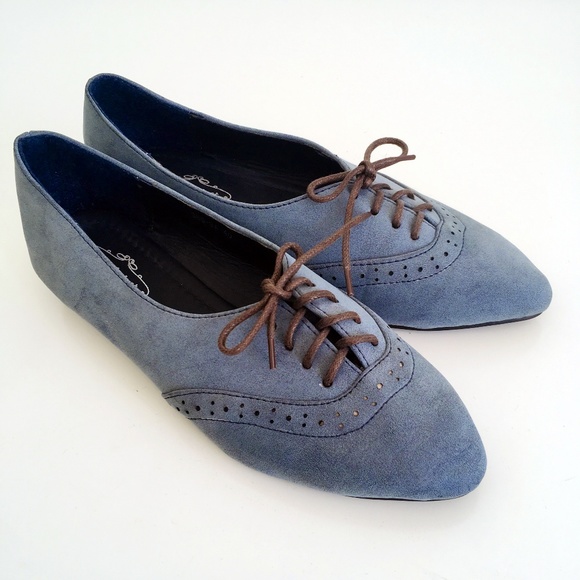My August Shoes - NWOB Blue Suede Lace-Up Brogue Skimmer